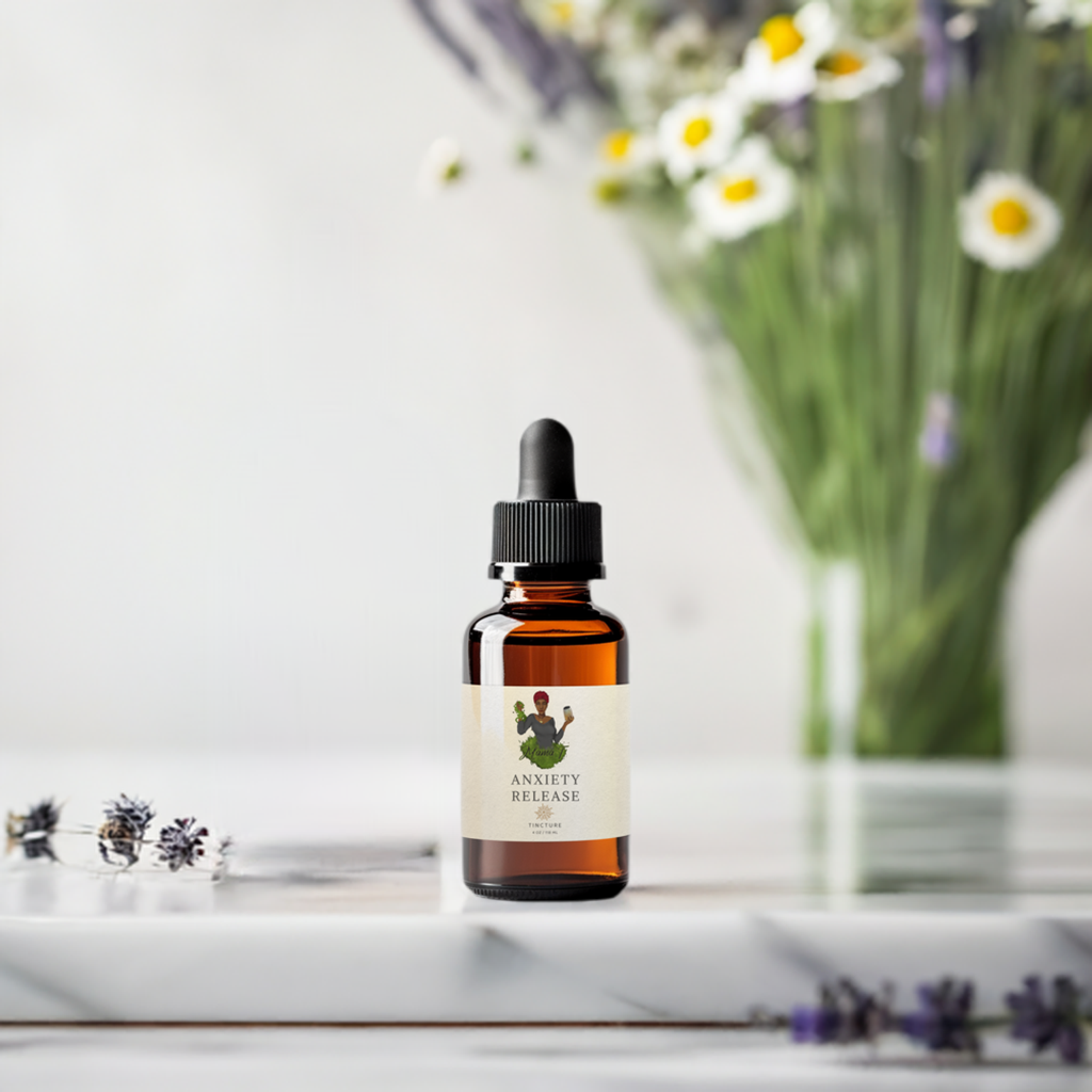 Bottle of anxiety relief herbal remedy