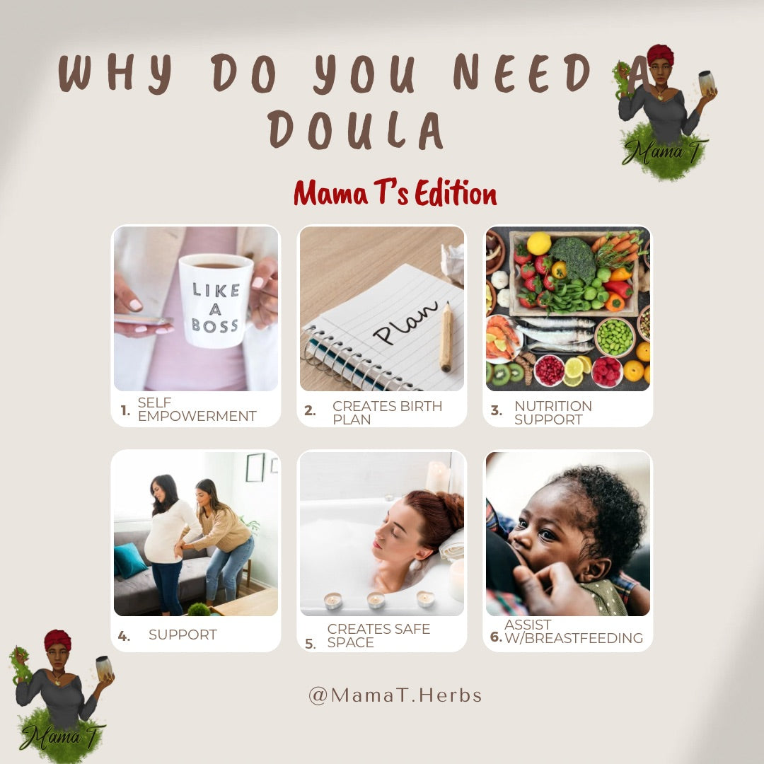 Why people need a doula creative with brown baby and pregnant moms